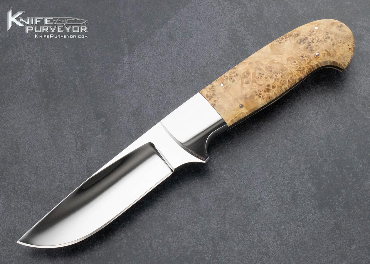 D'Alton Holder Custom Knife Mirror Polished ATS-34 and 416 Bolsters with Box Elder Fixed Blade with Sheath 15876