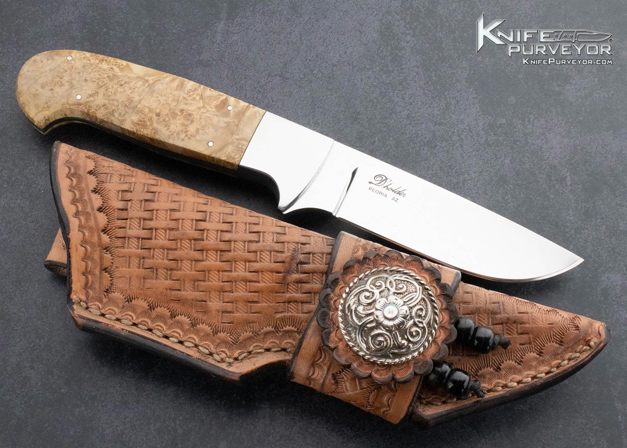 D'Alton Holder Custom Knife Mirror Polished ATS-34 and 416 Bolsters with Box Elder Fixed Blade with Sheath - Image 3