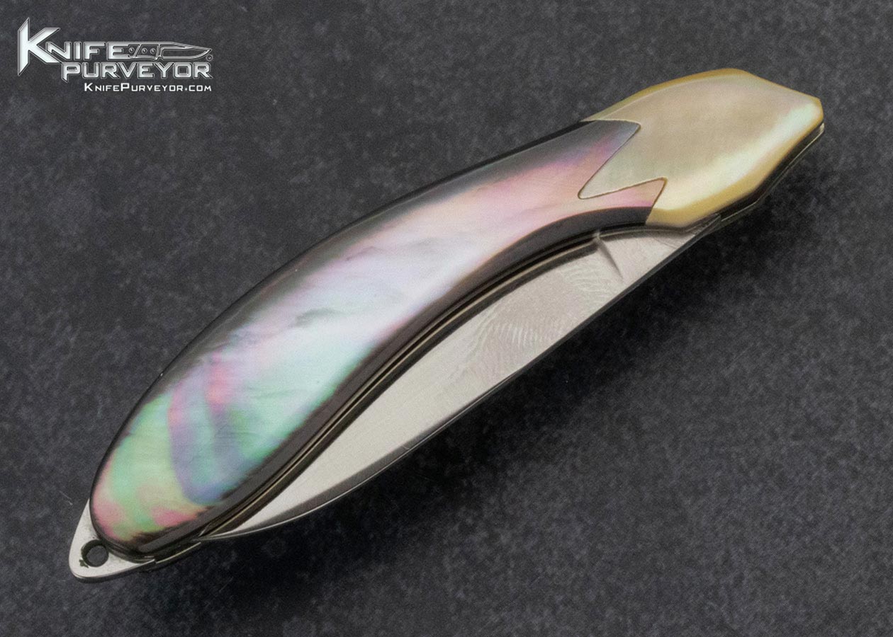 Koji Hara Design Knife Blacklip and Goldlip Pearl Slipjoint with Pocket Chain - Image 3