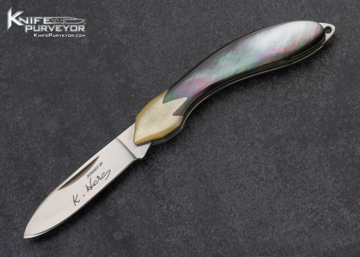 Koji Hara Design Knife Blacklip and Goldlip Pearl Slipjoint w Pocket Chain 16020