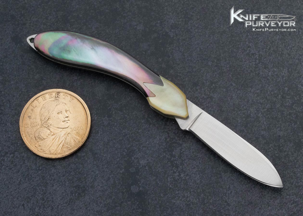 Koji Hara Design Knife Blacklip and Goldlip Pearl Slipjoint with Pocket Chain - Image 2