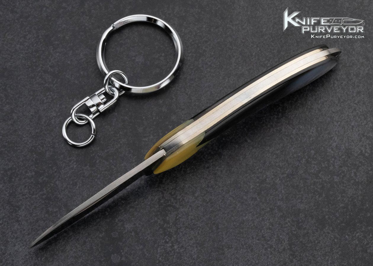 Koji Hara Design Knife Blacklip and Goldlip Pearl Slipjoint with Pocket Chain - Image 4