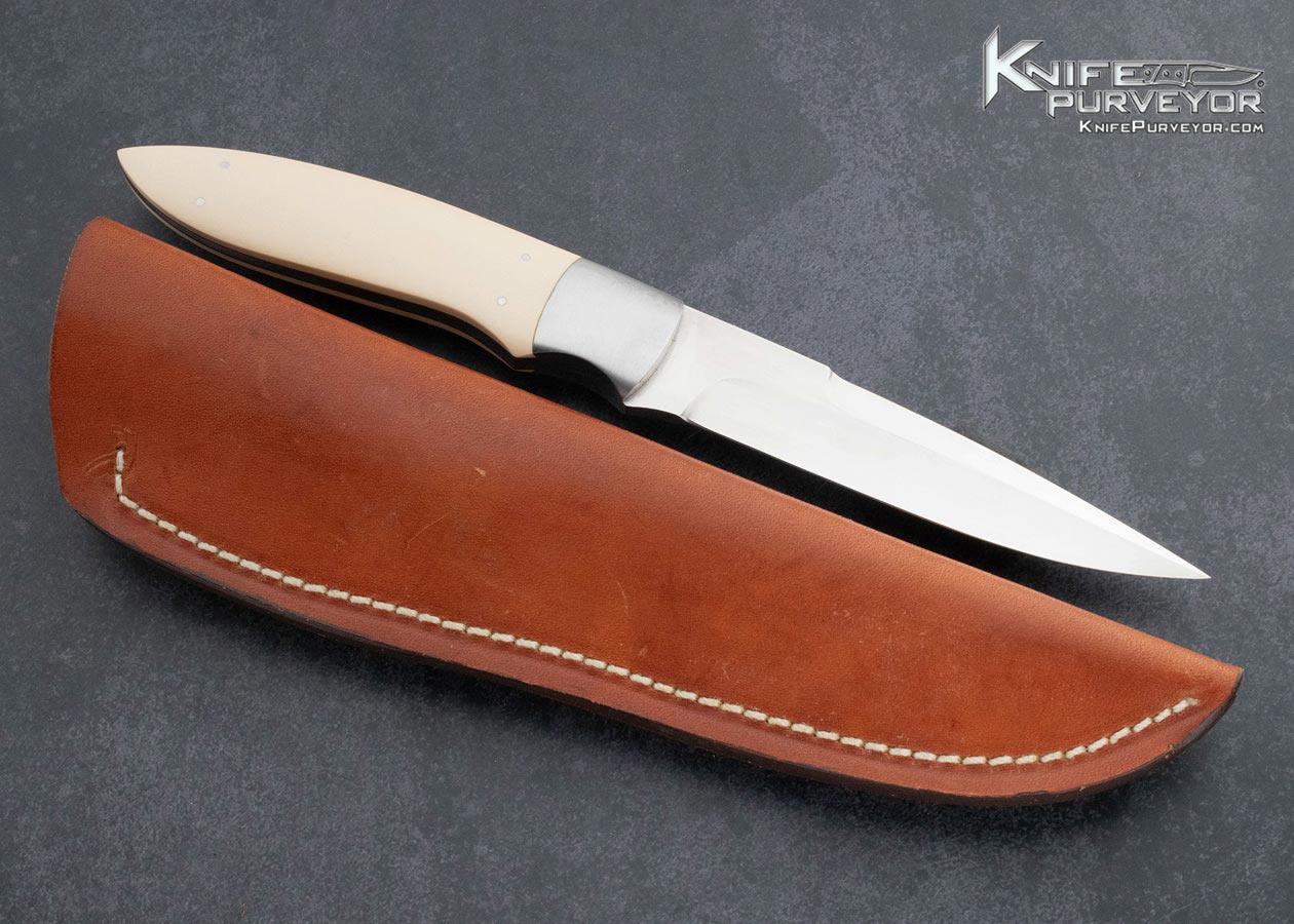 Russell Easler Custom Knife Denise Kondria Scrimshawed Micarta Fighter with Leather Sheath - Image 3