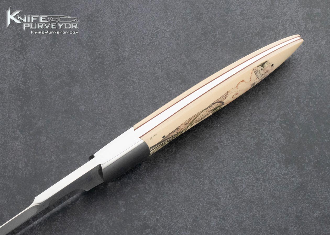 Russell Easler Custom Knife Denise Kondria Scrimshawed Micarta Fighter with Leather Sheath - Image 4