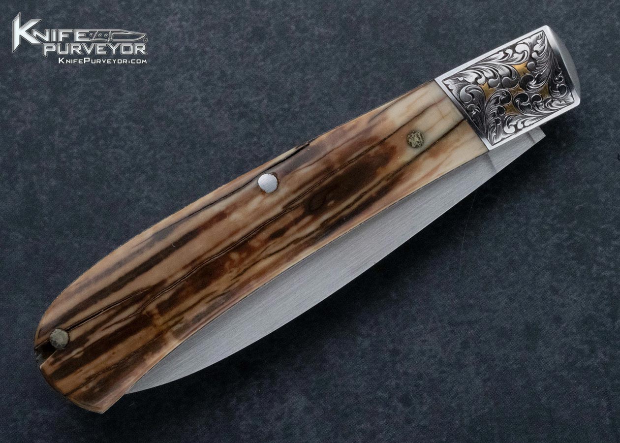 Tim Britton Custom Knife Jim Small Engraved Mammoth Slipjoint with Gold Inlays - Image 4