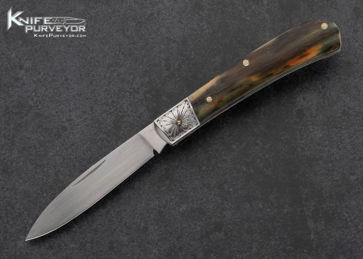 Tim Britton Custom Knife Jim Small Engraved Mammoth Slipjoint with Gold Pinned Bolsters 15928