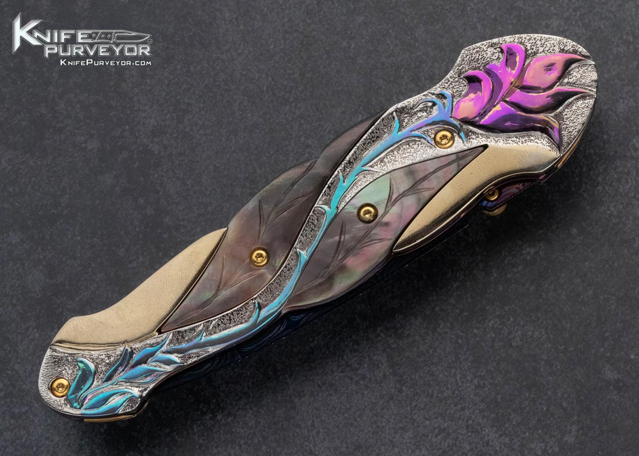 Suchat Jangtanong Custom Knife Pearl and Blued Damascus Linerlock - Image 4