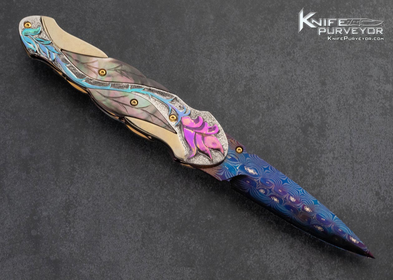 Suchat Jangtanong Custom Knife Pearl and Blued Damascus Linerlock - Image 3