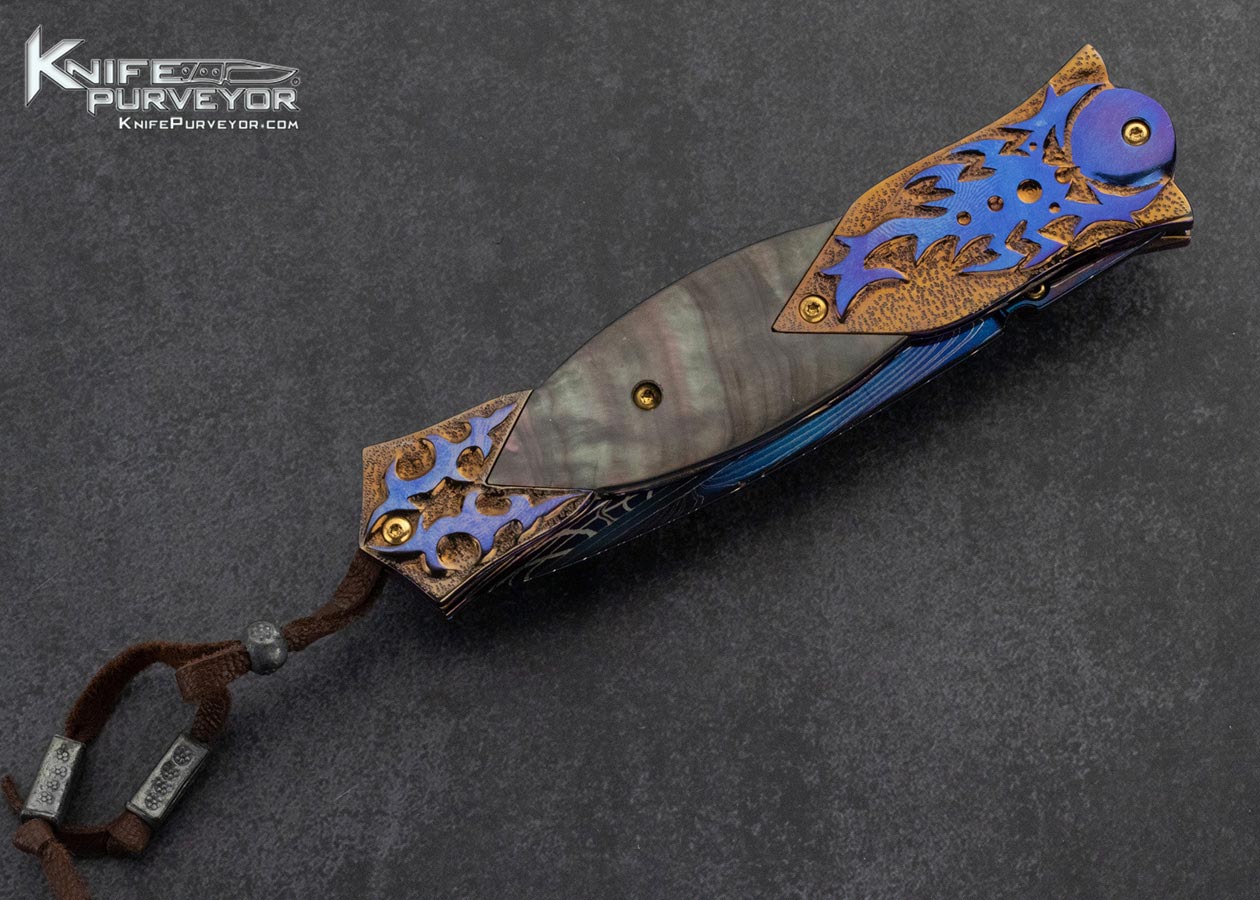 Suchat Jangtanong Custom Knife Black Lip Tahitian Pearl and Damascus Linerlock - Image 4