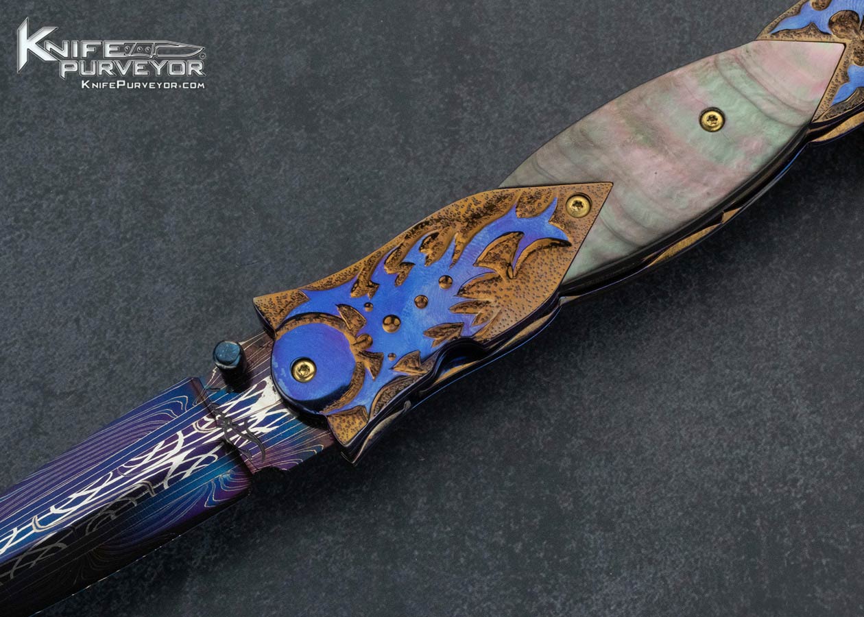Suchat Jangtanong Custom Knife Black Lip Tahitian Pearl and Damascus Linerlock - Image 2