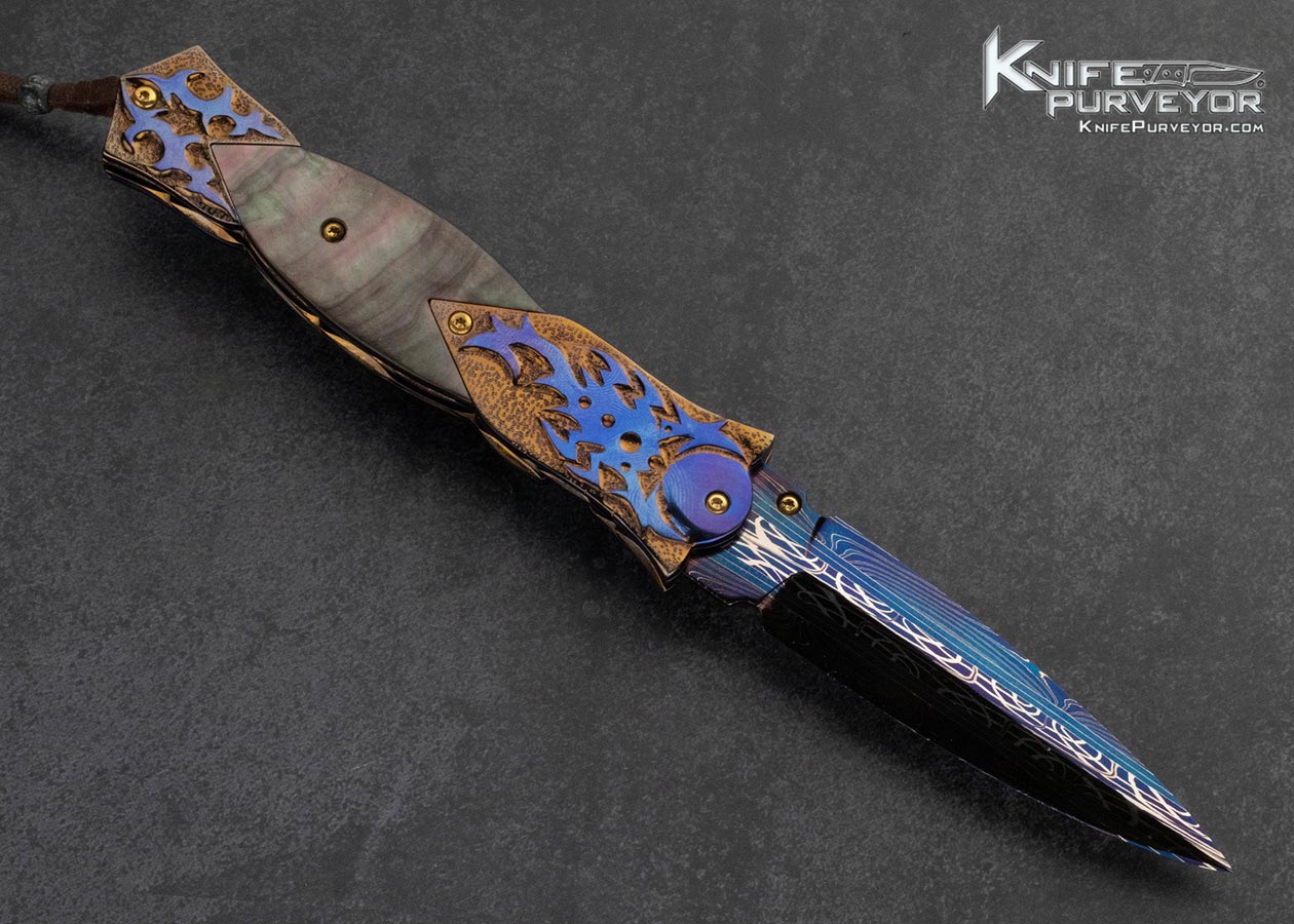 Suchat Jangtanong Custom Knife Black Lip Tahitian Pearl and Damascus Linerlock - Image 3