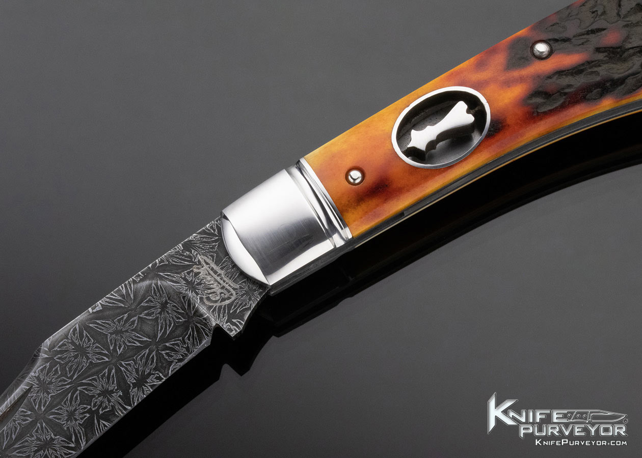 Chris Sharp Custom Knife Sole Authorship Damascus Amber Stag
