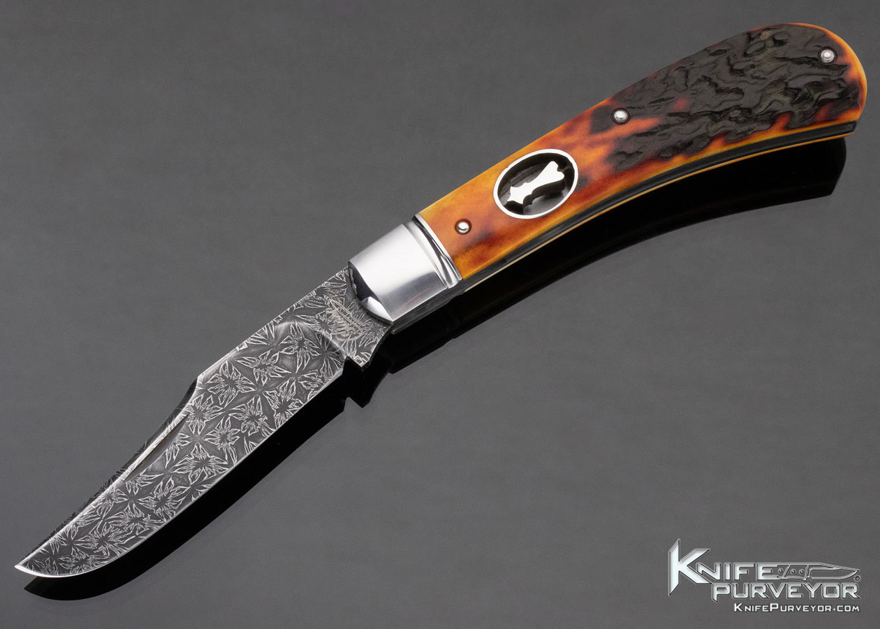 Chris-Sharp-Custom-Knife--Sole-Authorship-Damascus-Amber-Stag-Trapper-Slipjoint-12955-open12955