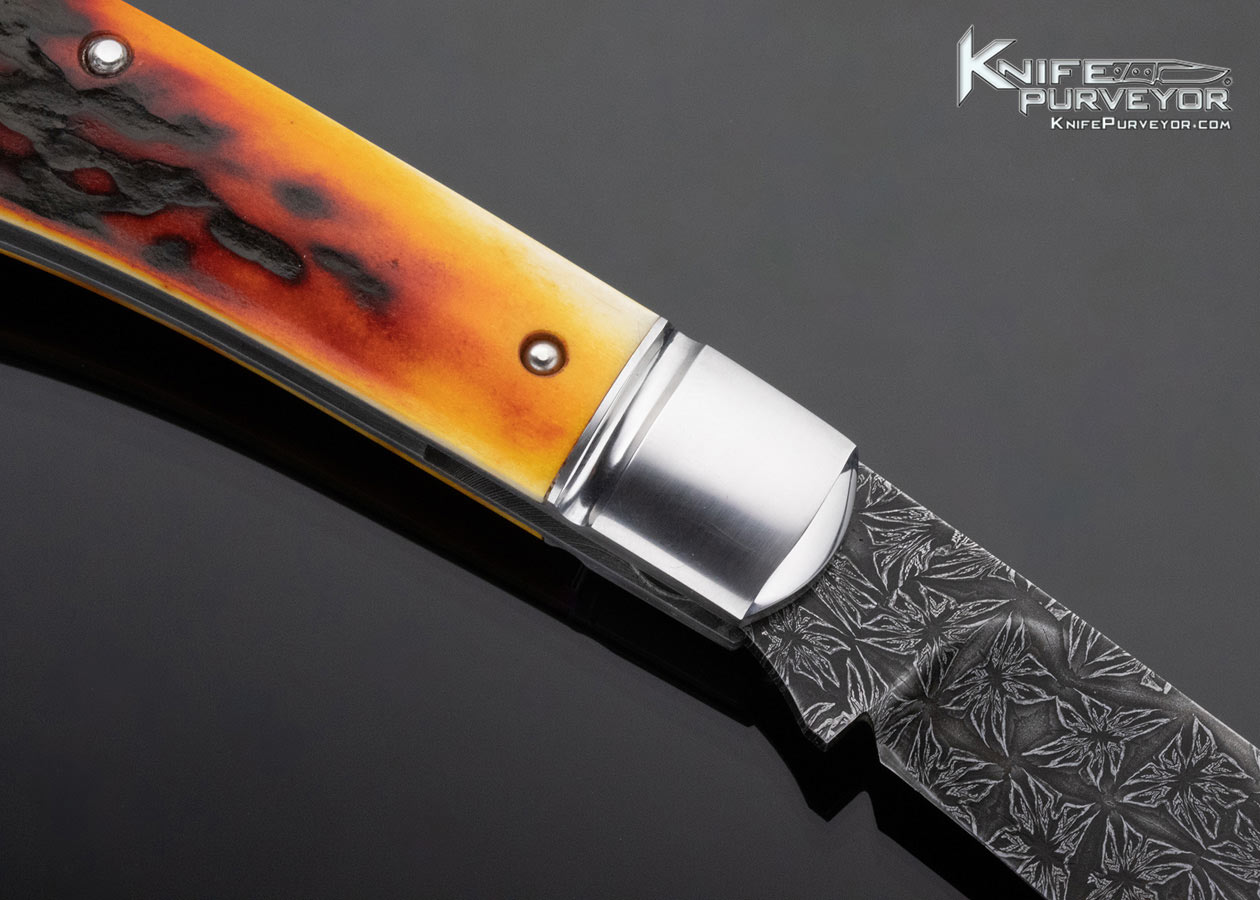 Chris Sharp Custom Knife Sole Authorship Damascus Amber Stag