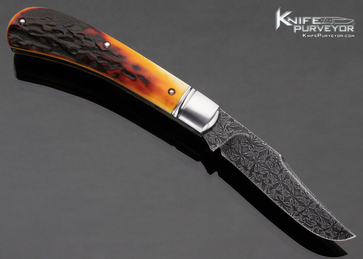Chris Sharp Custom Knife Sole Authorship Damascus Amber Stag