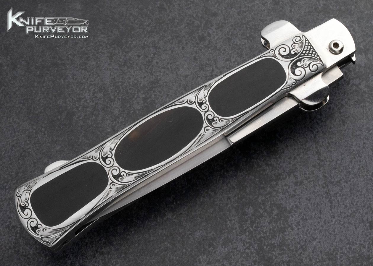 Chuck Stewart Custom Knife Fred Harrington Engraved Buffalo Horn Automatic Lockback - Image 4