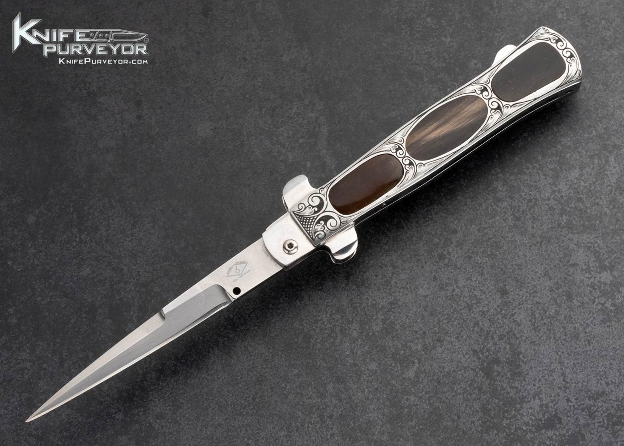 Chuck Stewart Custom Knife Fred Harrington Engraved Buffalo Horn Automatic Lockback 16202