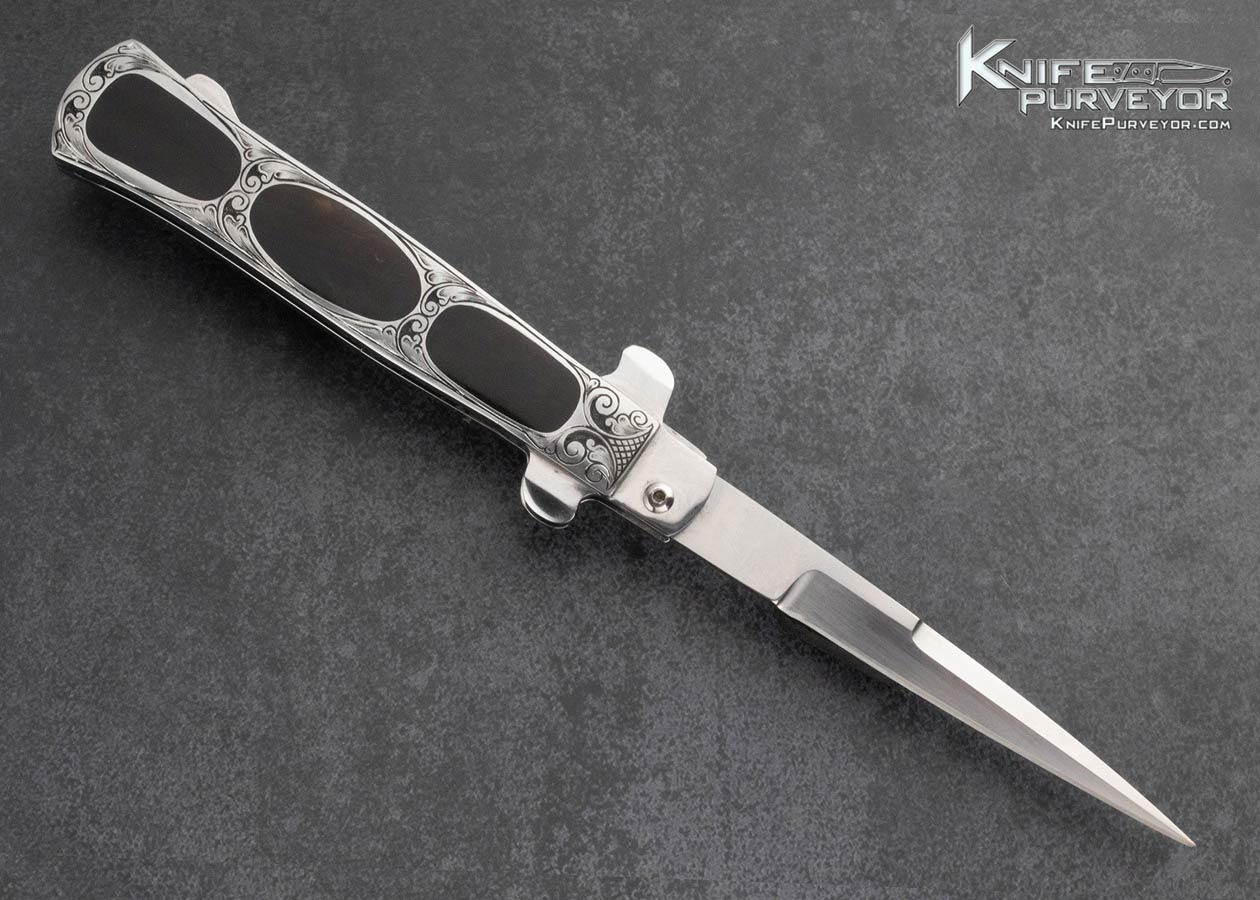 Chuck Stewart Custom Knife Fred Harrington Engraved Buffalo Horn Automatic Lockback - Image 3