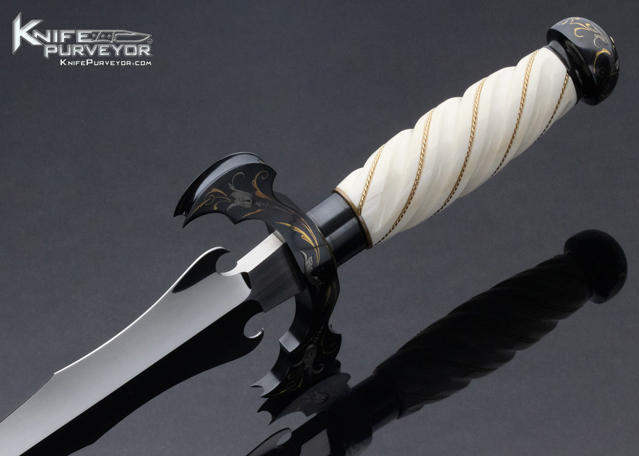 Curt Erickson Custom Knife Fluted with Braided Gold Wire Blued Guard with Gold Inlays - Image 6