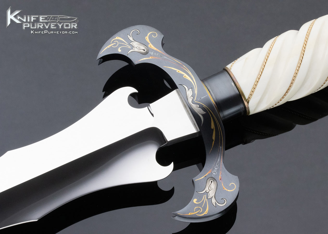 Curt Erickson Custom Knife Fluted with Braided Gold Wire Blued Guard with Gold Inlays - Image 2