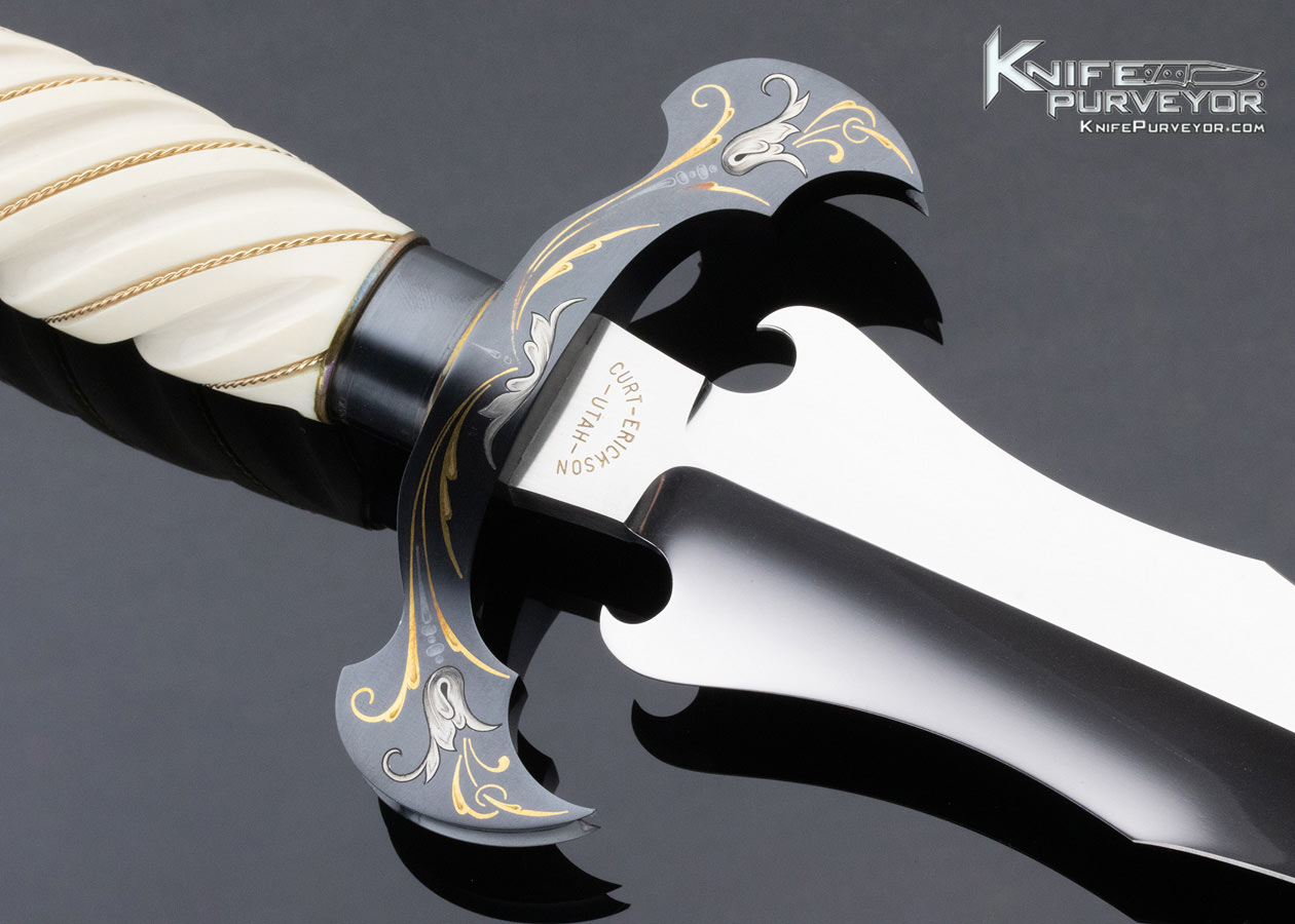Curt Erickson Custom Knife Fluted with Braided Gold Wire Blued Guard with Gold Inlays - Image 4