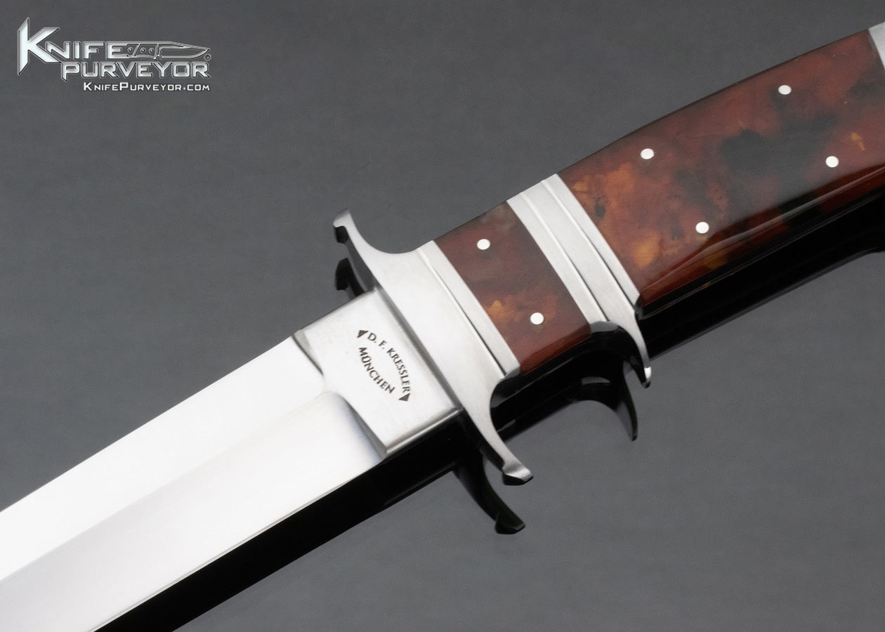 Dietmar Kressler Custom Knife 2022 Arts in Metal Baltic Gem Grade Amber Integral Subhilt Fighter - Image 2