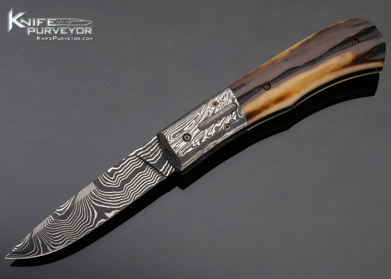 Don-Hanson-Custom-Knife-Sole-Authorship-Damascus-&-Mammoth-Auto-Linerlock-12966-open12966