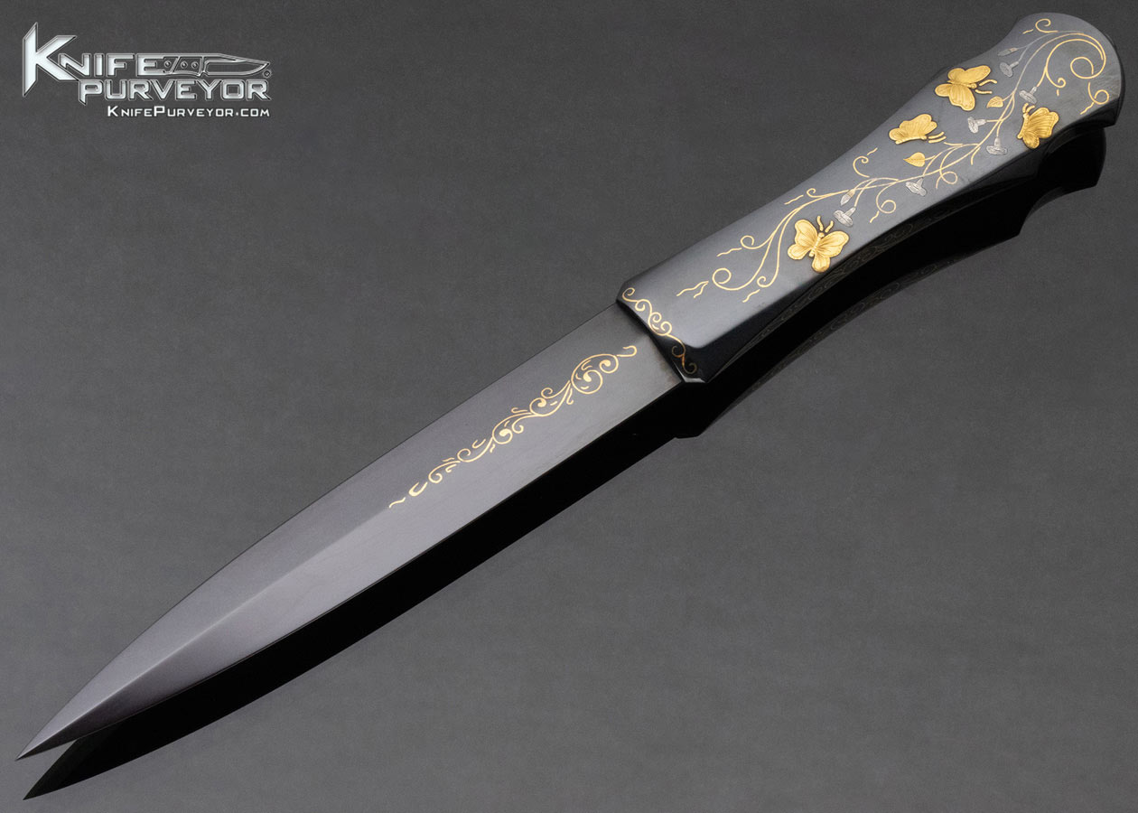Dr_-Fred-Carter-Custom-Knife-Sole-Authorship-Engraved-Blued-Steel-Dagger-with-24KT-Gold-Inlaid-Butterflies-12795-open