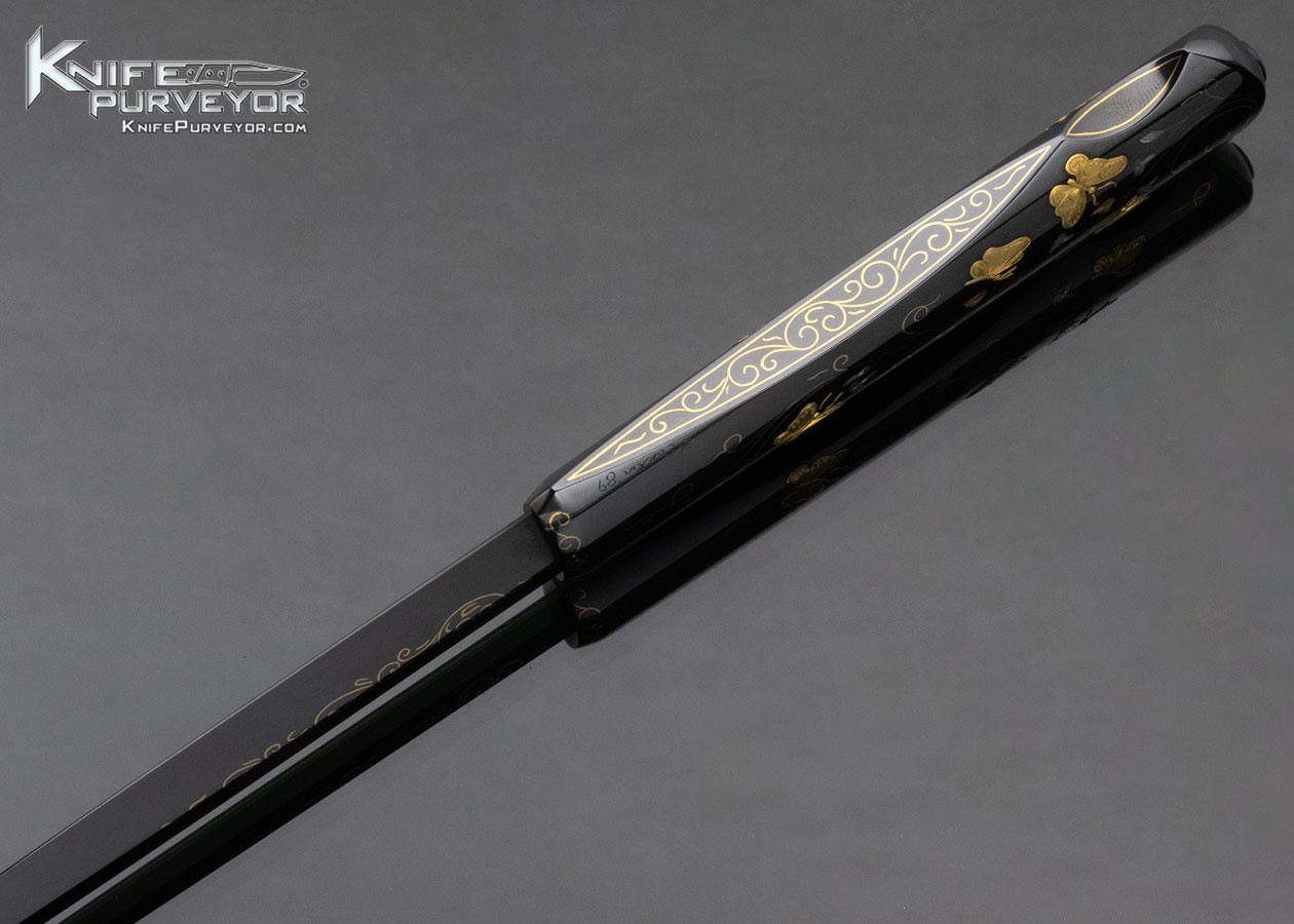 Dr. Fred Carter Custom Knife Sole Authorship Engraved Blued Steel Dagger with 24KT Gold Inlaid Butterflies - Image 5