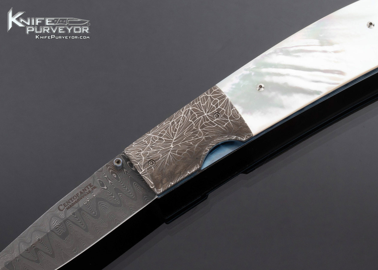 Frank Centofante Custom Knife Damascus and Mother of Pearl Linerlock - Image 2