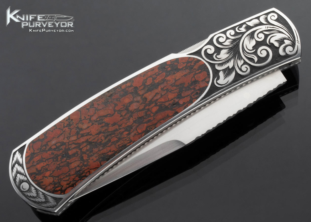 Harvey McBurnette Custom Knife Sole Authorship Engraved Fossilized Dinosaur Bone Interframe Lockback - Image 3