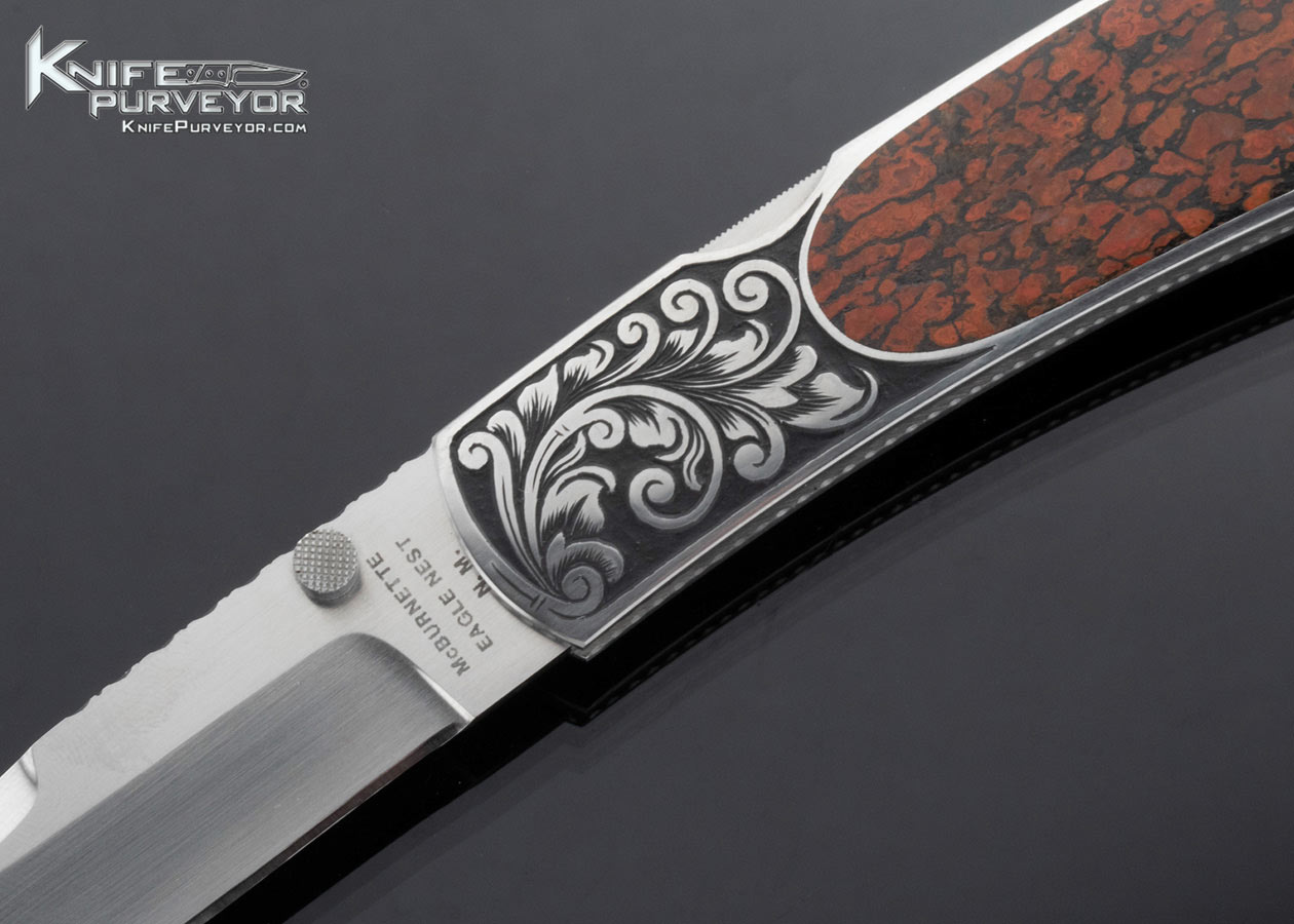Harvey McBurnette Custom Knife Sole Authorship Engraved Fossilized Dinosaur Bone Interframe Lockback - Image 2