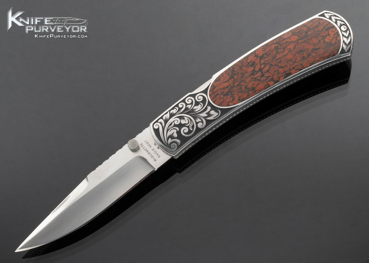 Harvey McBurnette Custom Knife Sole Authorship Engraved Fossilized Dinosaur Bone Interframe Lockback 16208