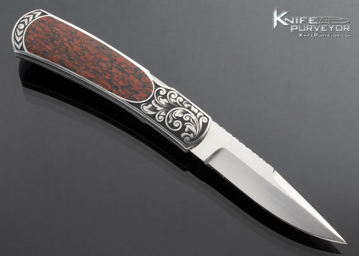 Harvey McBurnette Custom Knife Sole Authorship Engraved Fossilized Dinosaur Bone Interframe Lockback - Image 4