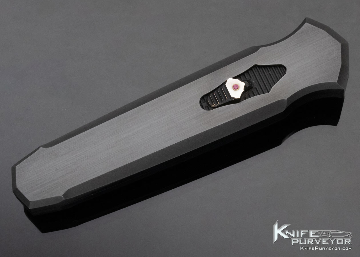 Jeff Harkins Custom Knife Blued Raindrop Pattern Damascus Stainless Steel OTF Triton - Image 5