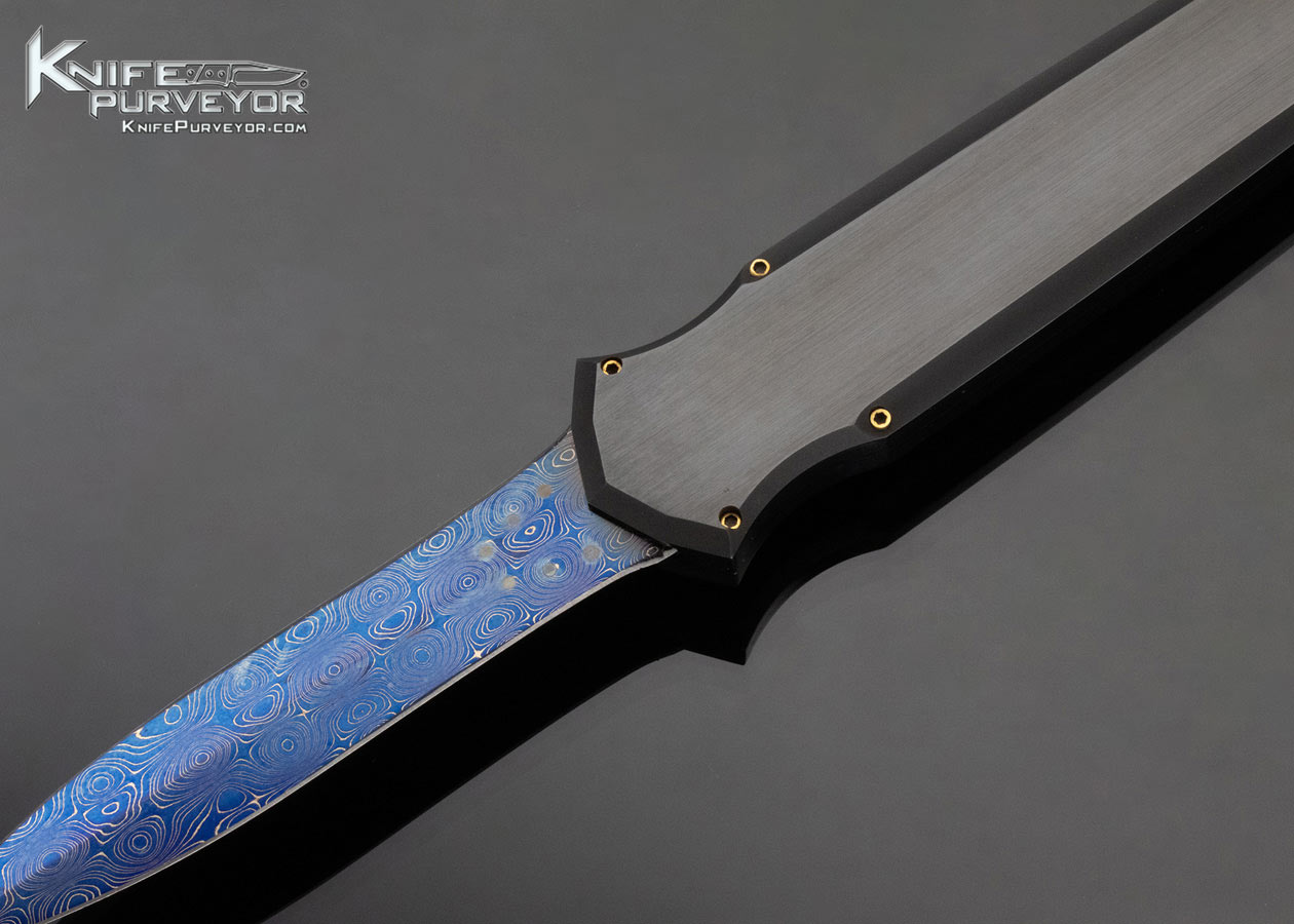 Jeff Harkins Custom Knife Blued Raindrop Pattern Damascus Stainless Steel OTF Triton - Image 2
