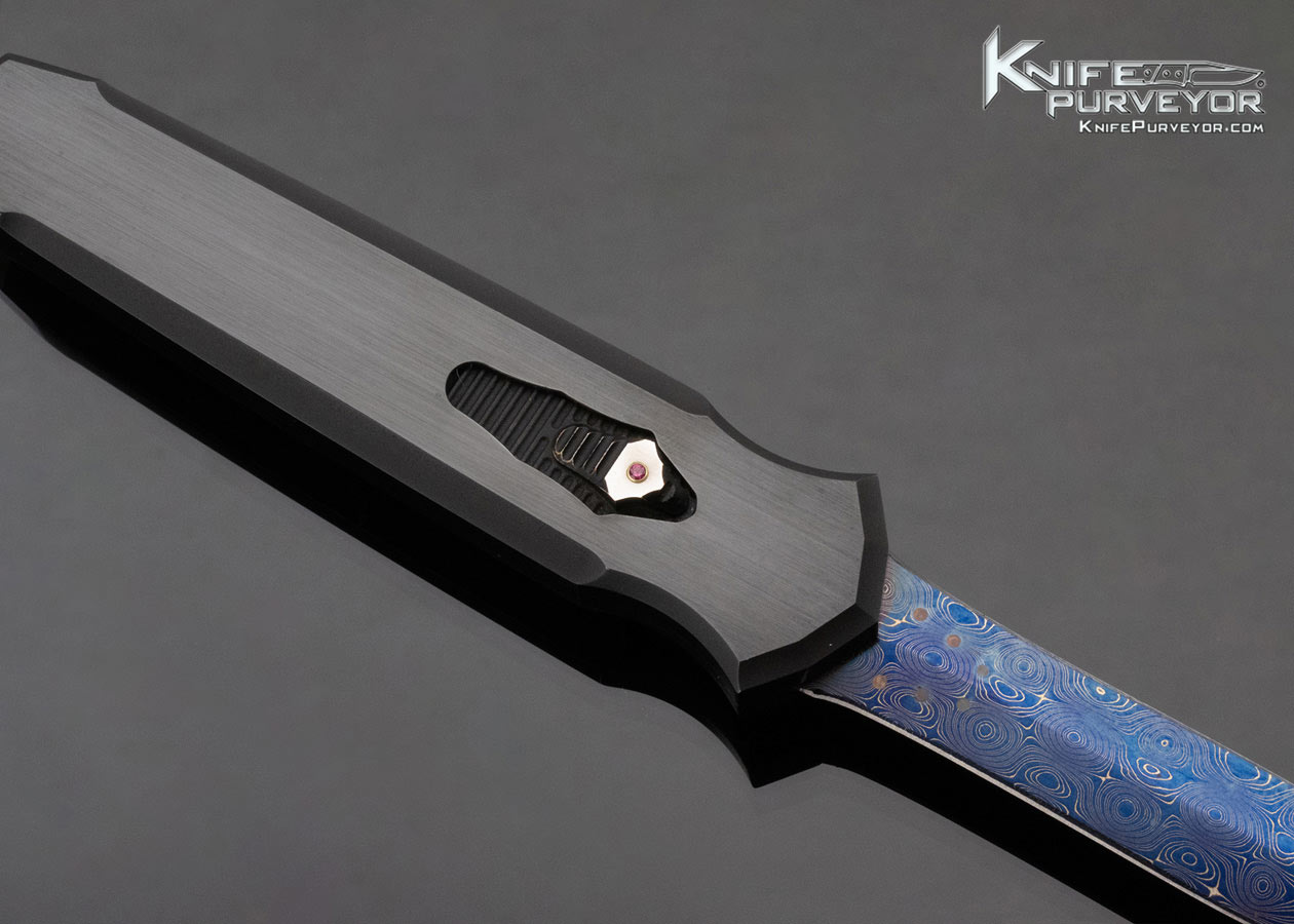 Jeff Harkins Custom Knife Blued Raindrop Pattern Damascus Stainless Steel OTF Triton - Image 4