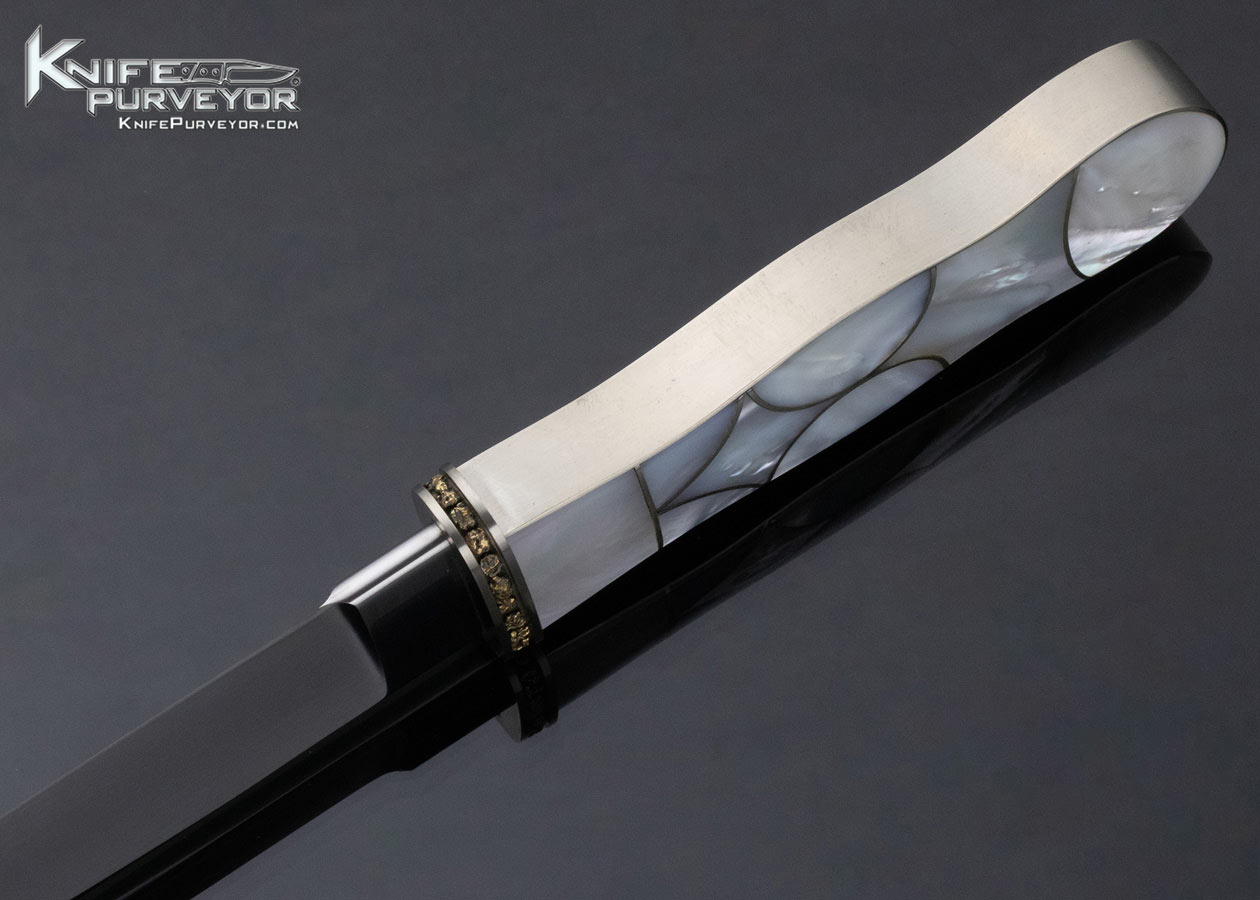 Jim Hardenbrook Custom Knife Abalone and Steel Wrapped California Dagger with Gold Nuggets Set into the Guard - Image 6
