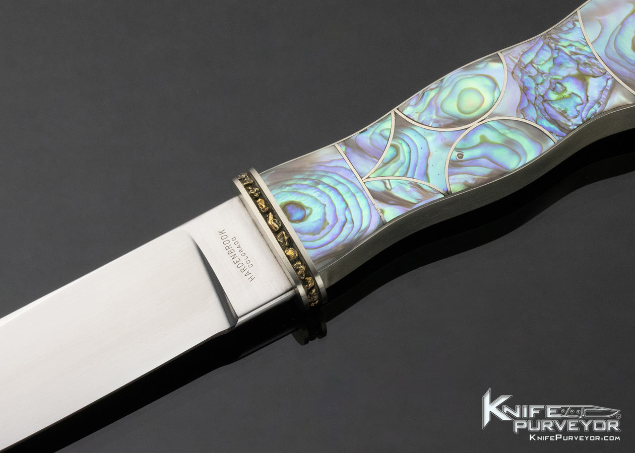 Jim Hardenbrook Custom Knife Abalone and Steel Wrapped California Dagger with Gold Nuggets Set into the Guard - Image 2