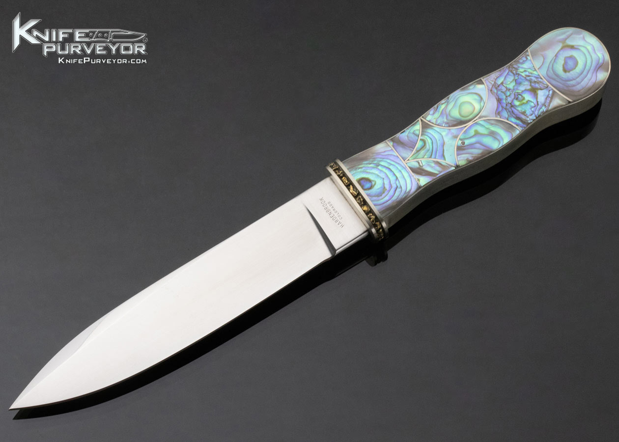 Jim-Hardenbrook-Custom-Knife-Mother-of-Pearl-and-Abalone-Steel-Wrapped-California-Dagger-with-Gold-Nuggets-Set-into-the-Guard-12841-open12841