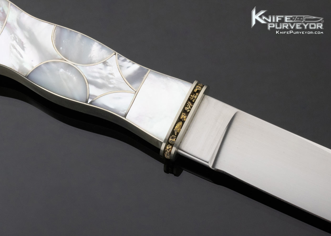 Jim Hardenbrook Custom Knife Abalone and Steel Wrapped California Dagger with Gold Nuggets Set into the Guard - Image 4
