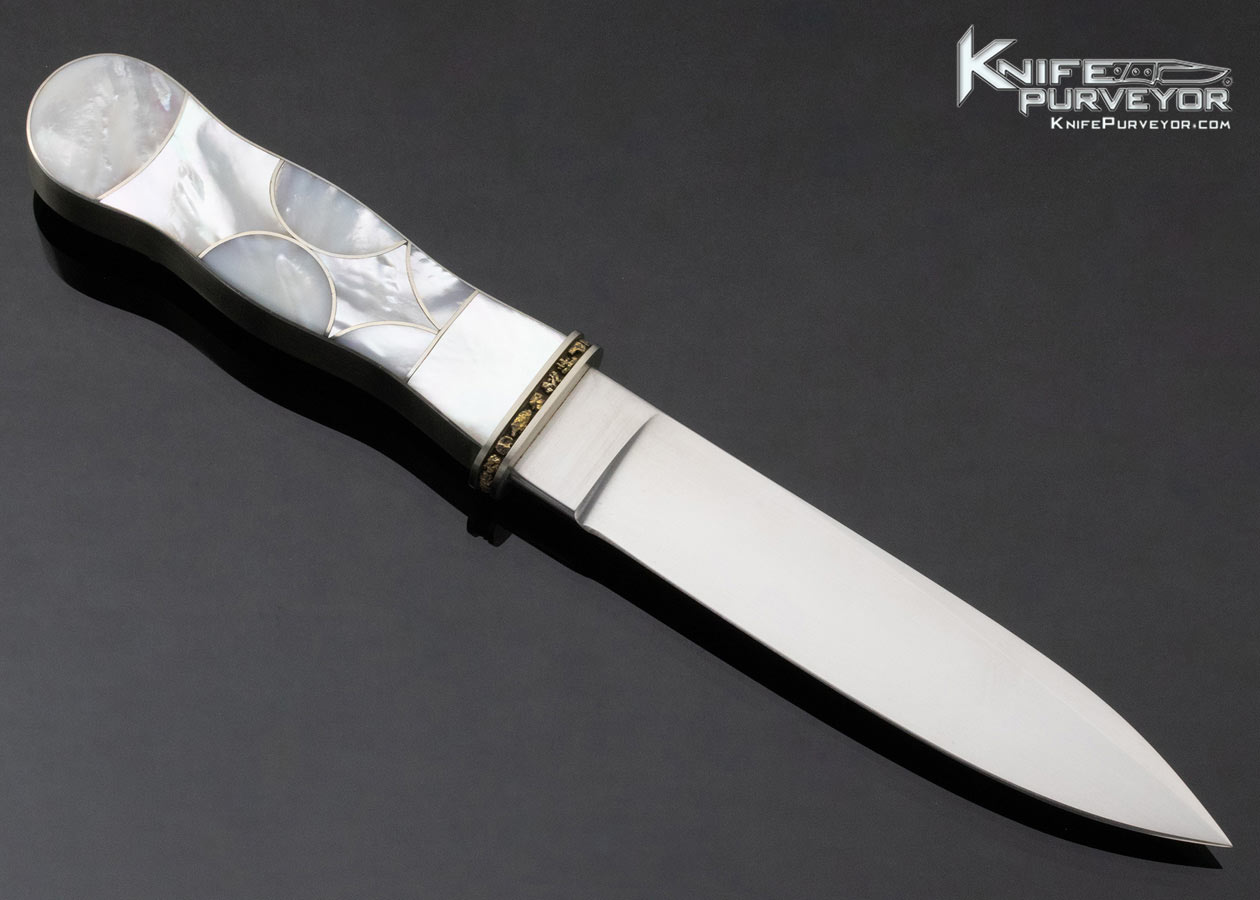 Jim Hardenbrook Custom Knife Abalone and Steel Wrapped California Dagger with Gold Nuggets Set into the Guard - Image 3