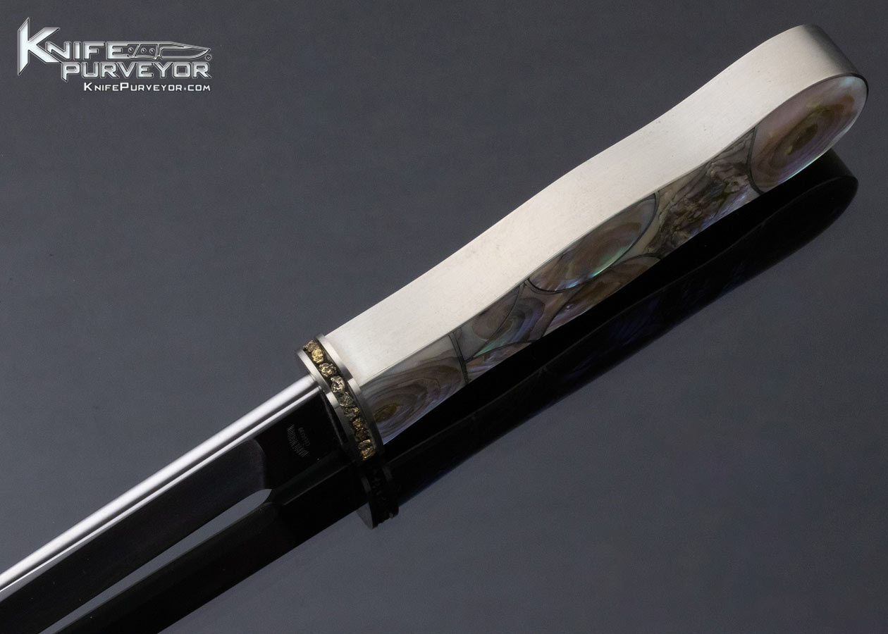 Jim Hardenbrook Custom Knife Abalone and Steel Wrapped California Dagger with Gold Nuggets Set into the Guard - Image 5
