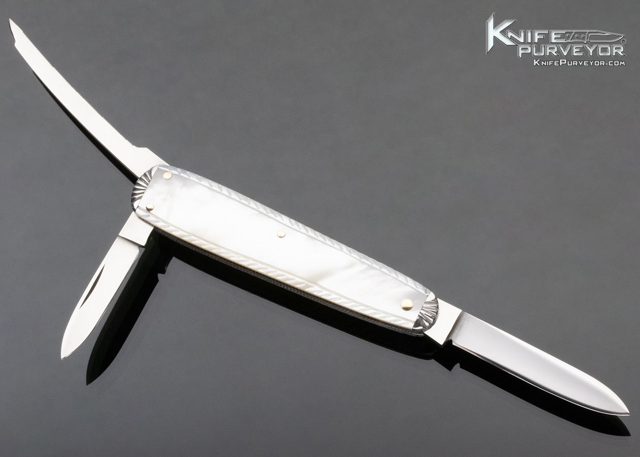 Joel Chamblin Custom Knife Fluted Mother of Pearl Triple Bladed Gentleman's Slipjoint - Image 3