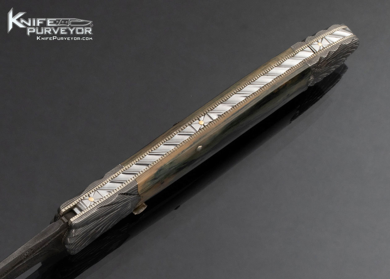 Ken Steigerwalt Custom Knife Fluted Damascus and Mammoth Tab Release Automatic - Image 5