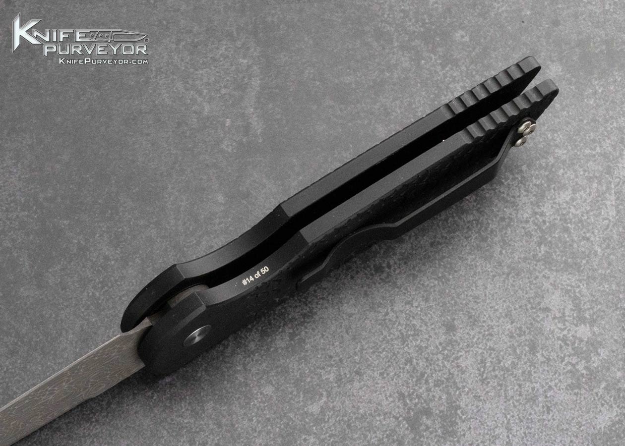 Protech Protech Custom Knife TR-3 X1 Vines and Roses Damascus Black Fish Scale Handle Auto 14 of 50 16145
