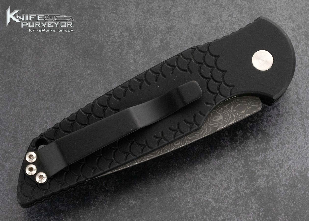 Protech Protech Custom Knife TR-3 X1 Vines and Roses Damascus Black Fish Scale Handle Auto 14 of 50 - Image 4
