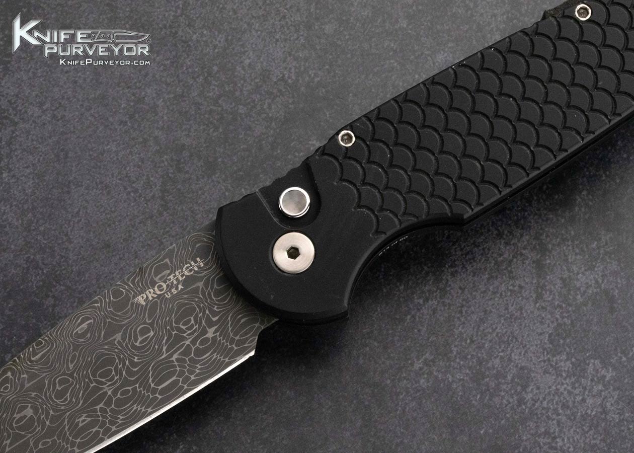 Protech Protech Custom Knife TR-3 X1 Vines and Roses Damascus Black Fish Scale Handle Auto 14 of 50 - Image 2