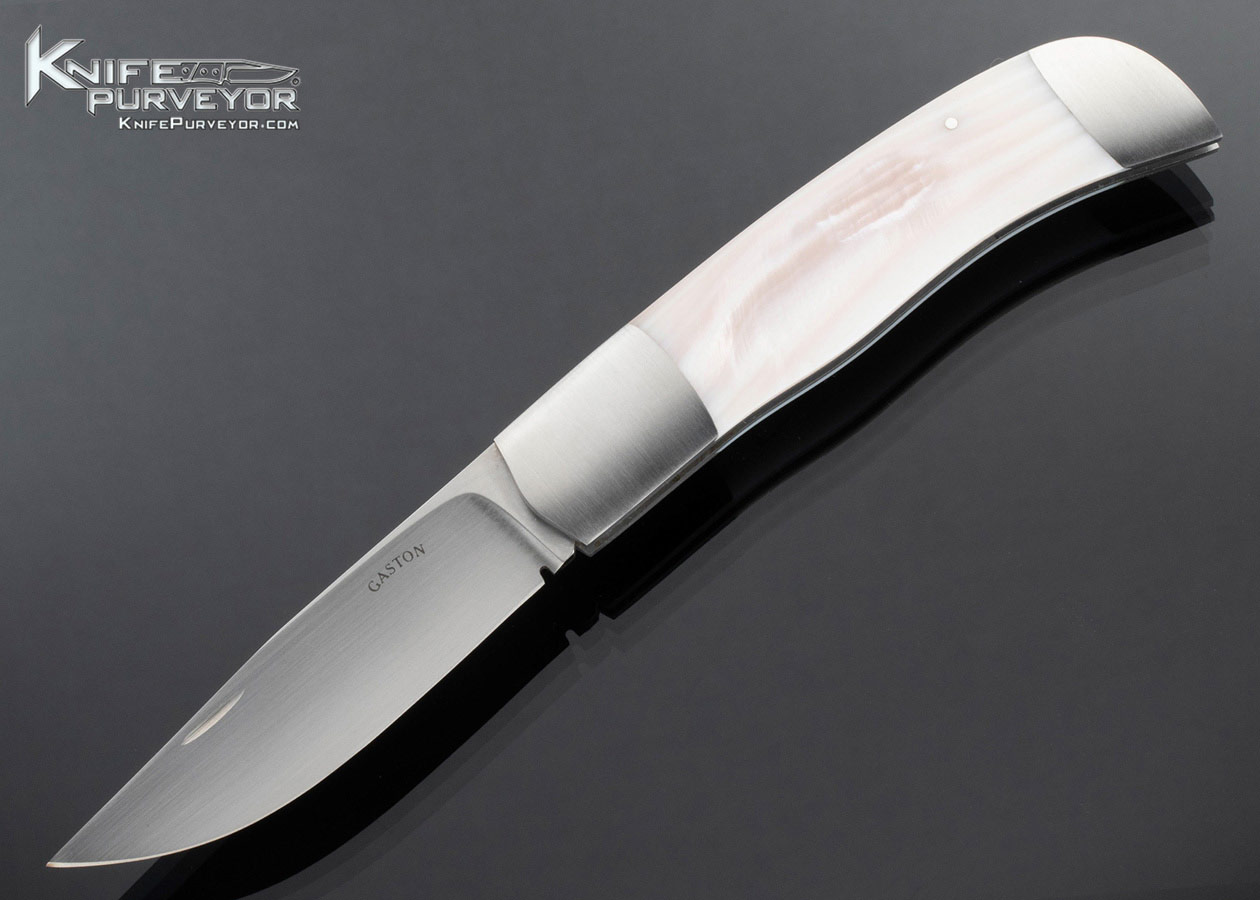 Ron-Gaston-Custom-Knife-Double-Bolster-Mother-of-Pearl-Slip-Joint-w-Half-Stop-Drop-Point-16198
