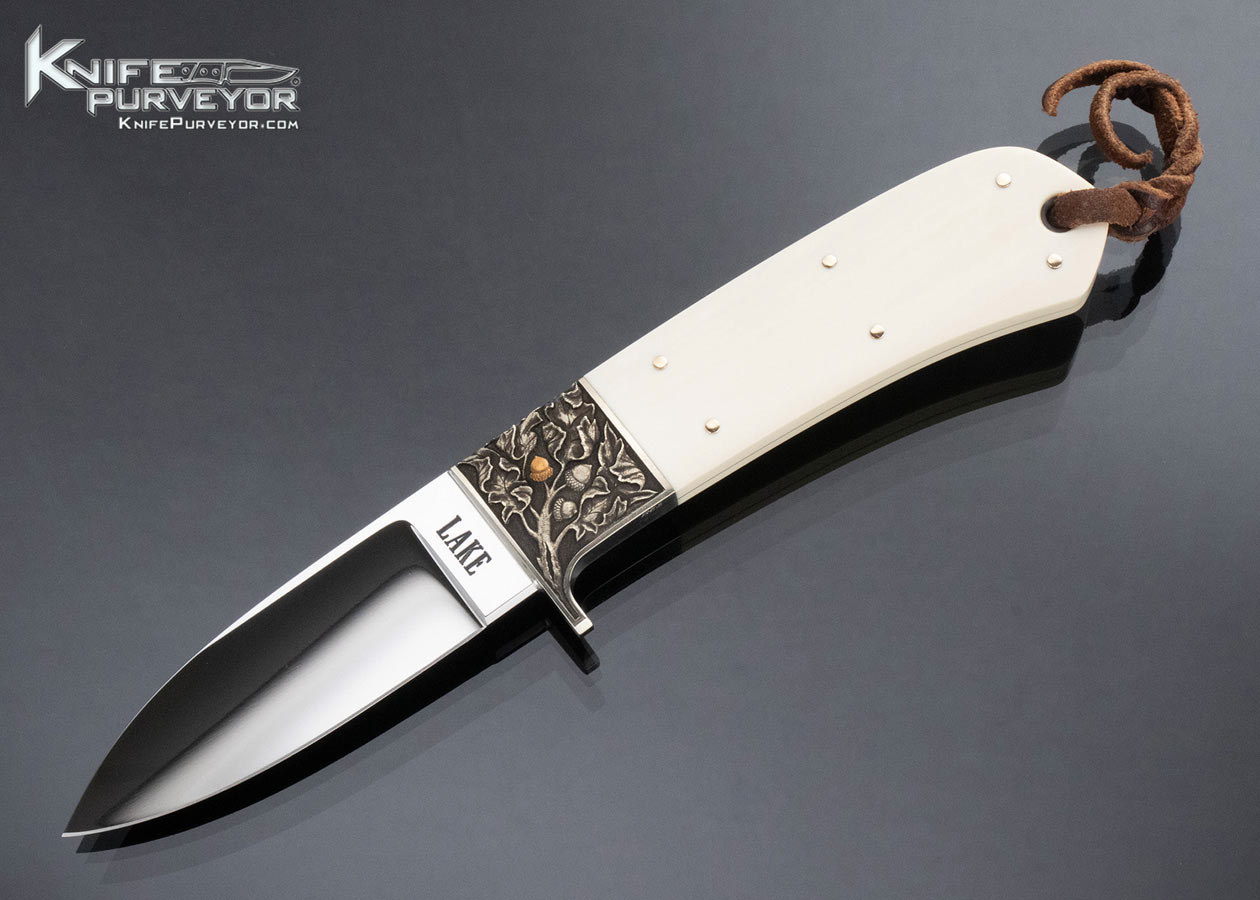 Ron Lake Custom Knife Mammoth Fixed Blade with Leather Sheath Engraved by Ron Skaggs 16329